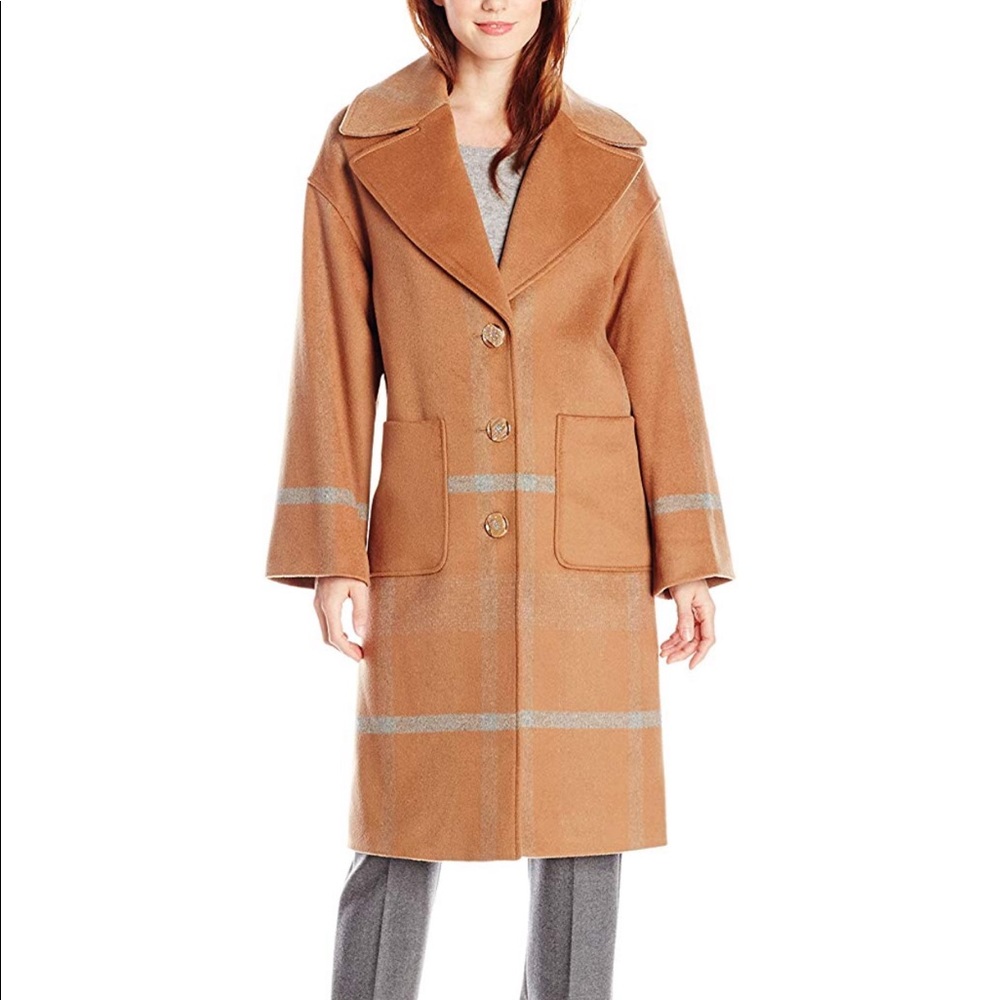 New Pendleton 12-14 Oversized Long Plaid Camel Wool Coat (Very Liberal Fit!)